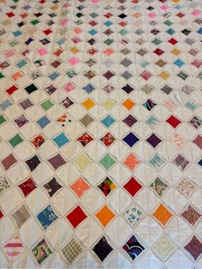 Handmade White Patchwork Cotton Quilt with Multicolor Accents